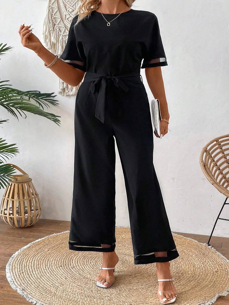 SHEIN Clasi Einfarbiger Rundhalsausschnitt Lässig Jumpsuit in großen Größen, Sommer