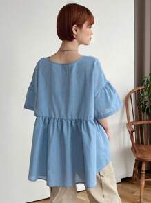 FRIFUL Blusa suelta casual de rayas para mujer, con volantes, para el verano
