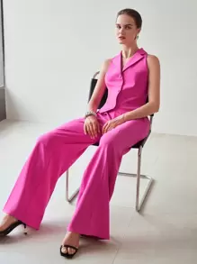 MOTF PREMIUM SOLID LAPEL COLLAR BUCKLE BACK WAISTCOAT - Hot Pink - View 8