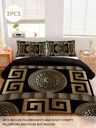 3 piezas Juego de ropa de cama con edredón redondo estilo europeo, 1 edredón + 2 fundas de almohada, impresión de alta definición, tela 100% poliéster, suave y agradable para la piel, adecuado para dormitorio, habitación de invitados, viajes y camping