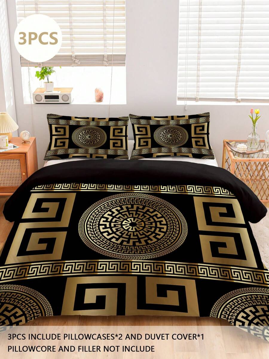 Bộ 3 vỏ chăn tròn phong cách Châu Âu, 1 vỏ chăn + 2 vỏ gối, in độ phân giải cao, vải 100% Polyester, mềm mại và thân thiện với làn da, thích hợp cho phòng ngủ, phòng khách, du lịch và cắm trại - Nhiều màu - Xem 1