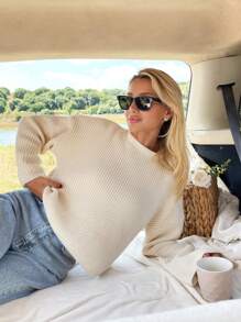 RueChic Women Bell Sleeve Cropped Oversize Casual Sweater