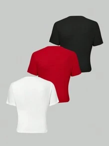 Celure Plus Size Women's Summer Pleated Solid Color Folding Collar T-Shirt - Multicolor - View 2