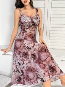 Mulvari 女士全身花卉印花吊带睡衣 - 粉色 - 查看 2