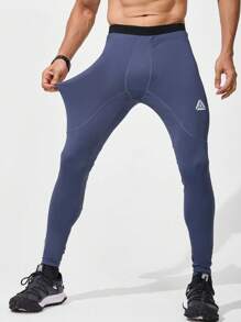 Manfinity Running Quần legging thể thao in họa tiết họa tiết khối màu phong cách Boyfriend dành cho nam - Màu xanh bụi bặm - Xem 6