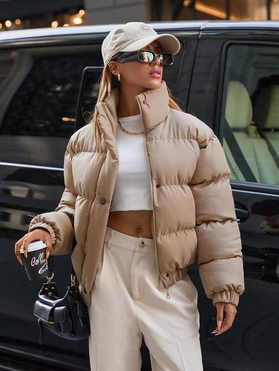 EURMUSE Solid Color Zip Up Padded Coat