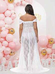 孕妇蕾丝性感露肩高腰开衩拍照婴儿洗礼孕妇礼服