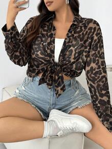 CovetEZ Áo sơ mi dài tay có in họa tiết da báo cỡ lớn - Nhiều màu - Xem 5