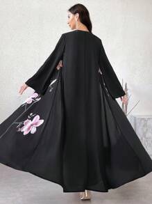 Al Najma 女士花卉印花优雅长袖阿拉伯长袍 - 彩色 - 查看 6