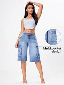 Jeans con bolsillo de solapa lateral de carga - Lavado ligero - Ver 1