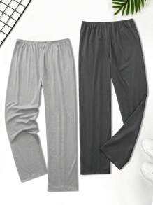 2pcs Men's Letter Print Elastic Waist Lounge Pants Sleepwear Set