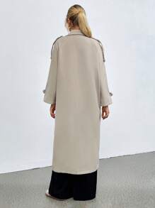 SHEIN Unity Women's Solid Color Double-Breasted Long Woollen Coat, Autumn Winter Fall Cloth For Women - Apricot - View 2