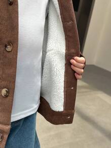 SHEIN 1pc Young Boys Casual Comfortable Fashion Simple Loose Fit Corduroy Lined Jacket, Suitable For Bomber Jacket, Varsity Jacket, Y2K Jacket, Boys Jacket, Kids Outfits, Young Boy Clothes, School Back To School Outfits, Suitable For Daily Wear, School, Travel, Sports, Autumn/Winter Season
