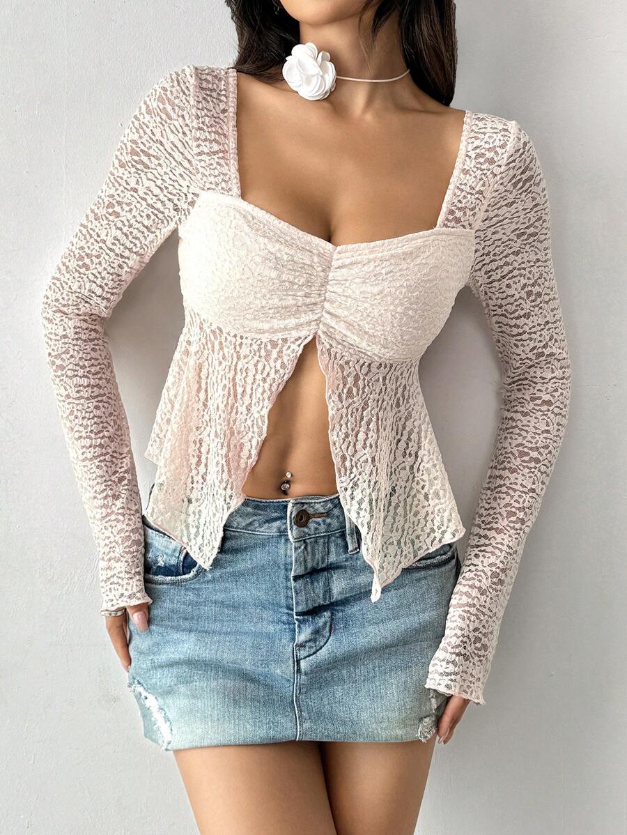 SHEIN Unity 1pc Women Plain Simple Casual Long Sleeve Shirt Fall Cloth For Women - Pink - View 1