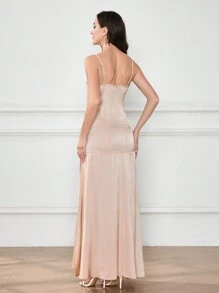SHEIN Belle Sleeveless Split Thigh Elegant Bridesmaid Dress - Pink - View 2