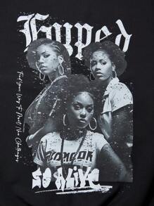 SHEIN Explorewe Conjunto de ropa de 2 piezas de sudadera con gráfico vintage y pantalones cargo para niña adolescente de ropa urbana