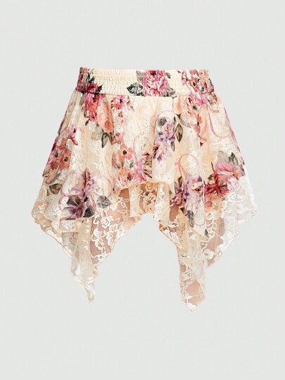 تنورة بطبعة زهور و حاشية غير متماثلة