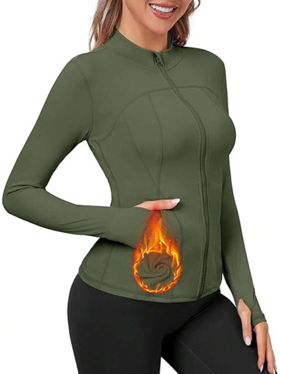 Trioutop Zipper Solid Color Sports Lightweight Track Workout Yoga Short Blazer With Pockets - Green - View 1