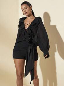 SHEIN BAE Women's Sexy Ruffled Tie-Up Decor Short Shorts, Suitable For Summer, Beach, Holiday, Music Festival