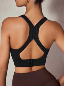 Lifespree Women's Solid Color High Strength Sports Bra With Back Cross Straps And Buckle