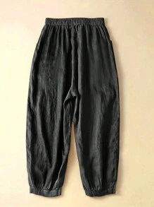 Quần Jogger cạp rút màu trơn đơn giản cho nữ, Xuân/Hè - màu đen - Xem 2