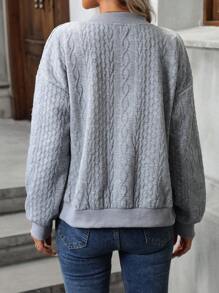 SHEIN LUNE 女士法式低肩拉链长袖飞行员夹克 - 灰色 - 查看 2