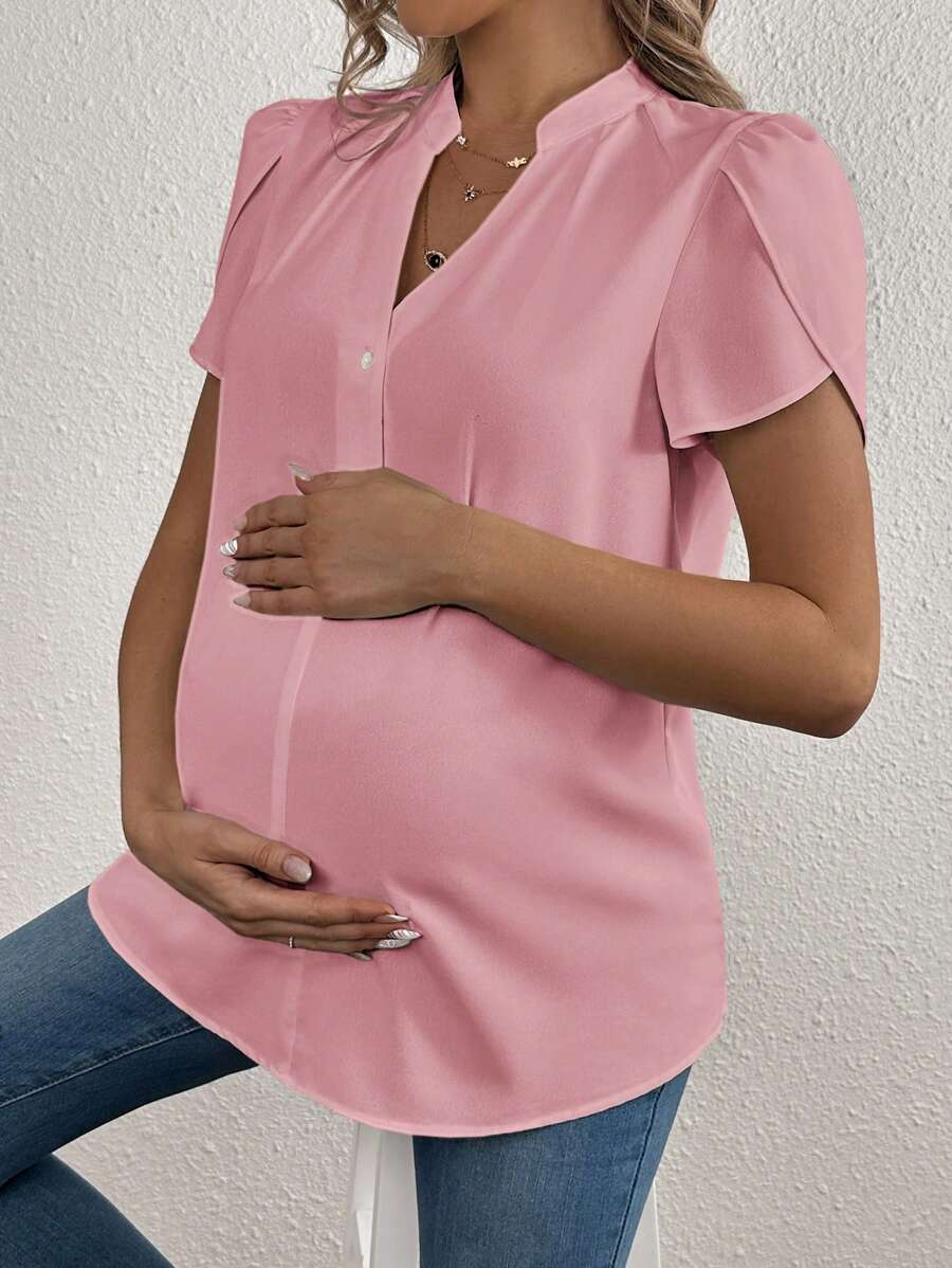 SHEIN Camisa de maternidade de manga curta com decote em V e cor sólida para o verão