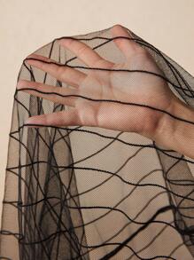 SHEIN Frenchy 女式薄纱简约黑色条纹长袖薄纱衬衫，黑色衬衫，黑色外层半透明衬衫，长袖衬衫，商务休闲上衣，黑色长袖，薄纱衬衫，秋季套装，轻松时尚必备法式单品 - 黑色 - 查看 7