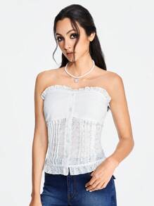 ROMWE Kawaii Áo thun bó sát trang trí nơ thắt nơ cho nữ, đi học - trắng - Xem 5