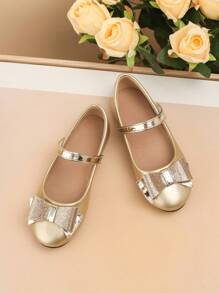 Fashionable & Versatile Children Flat Shoes, New Style Girls Bowknot Casual Shoes - Gold - View 2