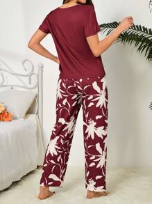 1 件女士牛奶丝数码印花睡衣套装 - 彩色 - 查看 2