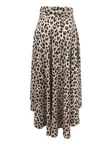 女式豹纹系带开衩下摆半身裙 - 彩色 - 查看 4