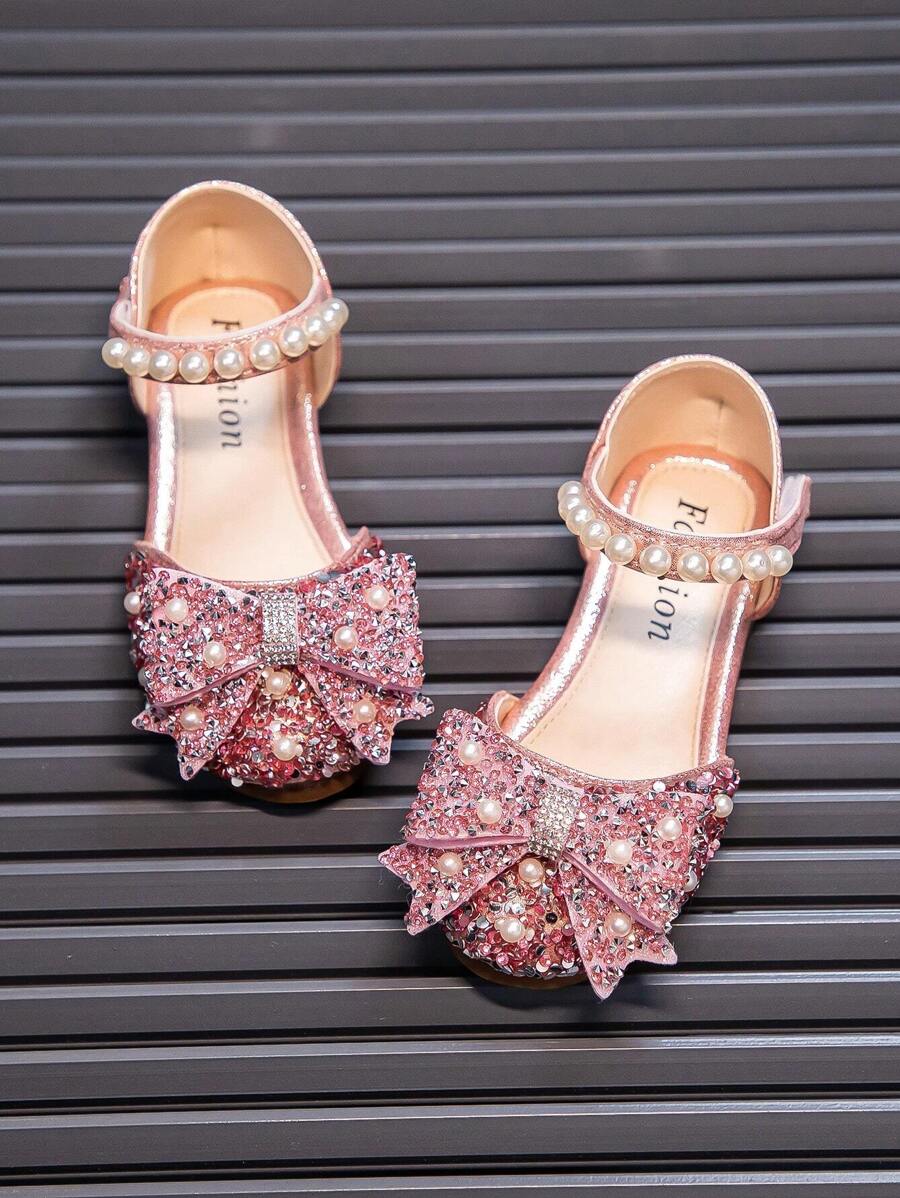 Zapatos planos con decoración de strass, diseño de mariposa lindo con efecto de brillo para niños - Rosa - Ver 1