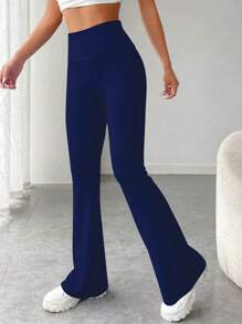 SHEIN Unity Pantalones acampanados con lazo envolvente y calado para mujer - Azul Marino - Ver 3