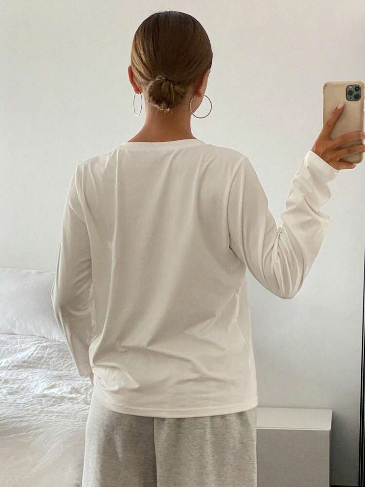 Women Solid Color Crew Neck Casual Long Sleeve T-Shirt,Fall Clothes