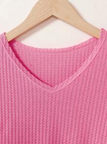 SHEIN Tween Girls Hot Pink Waffle Knit Crop Top T Shirt - Pink - View 4
