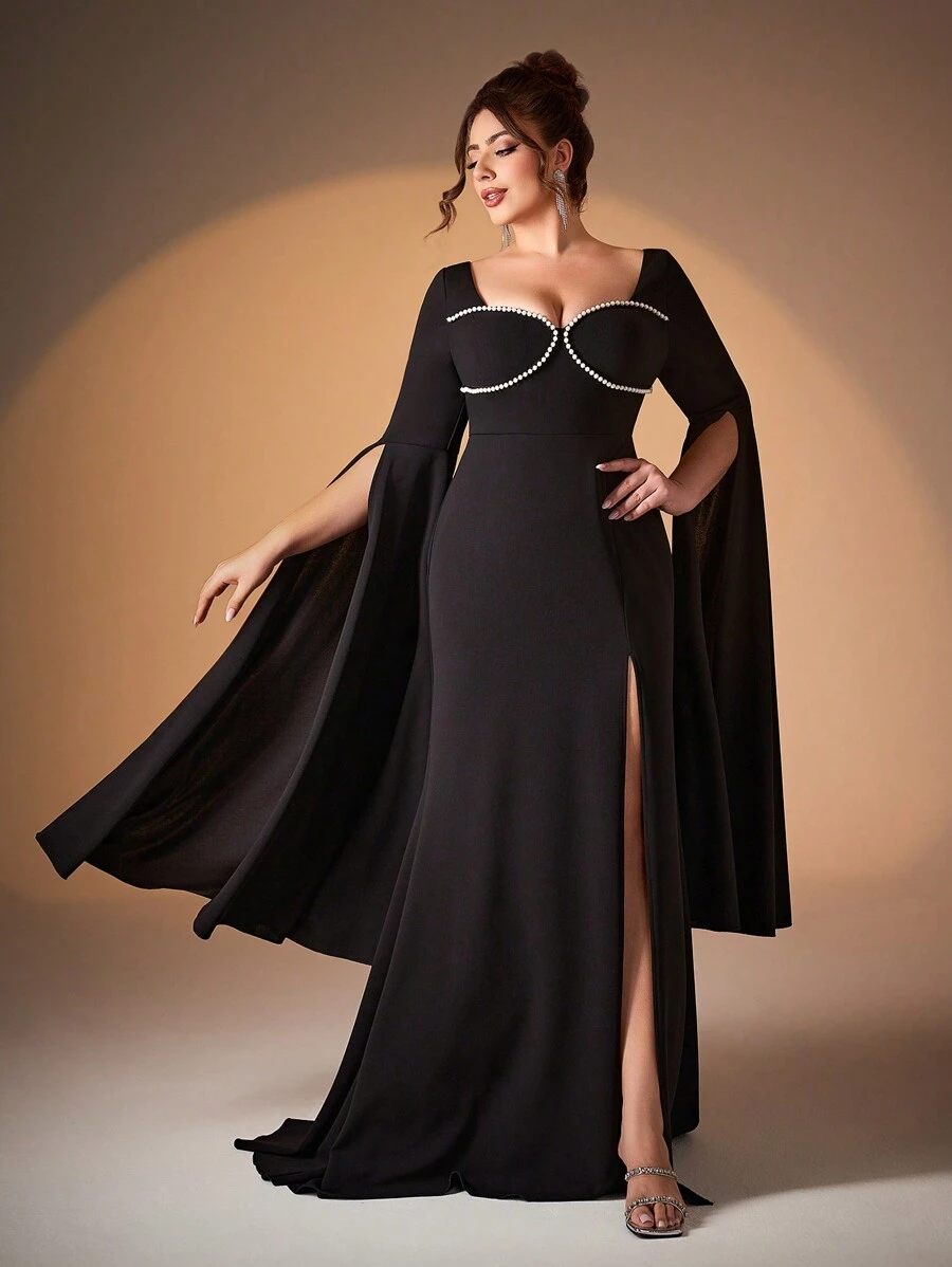 Mgiacy Sweetheart Neckline Pearl Embellished FormFitting Fishtail Slit