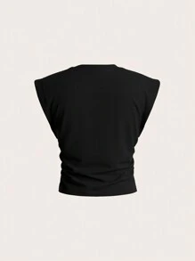 SHEIN Privé 女士短袖印花圓領T恤，帶蝴蝶結細節 - 黑與白 - 查看 6