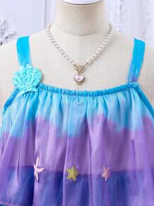 女孩夏季美人鱼风格薄纱吊带连衣裙，甜美公主裙，社交媒体网红连衣裙，蛋糕裙 - 紫色 - 查看 3