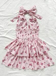 Dreamara 大码波西米亚风女士初秋假期毕业季返校季婚礼季甜美粉色花朵挂脖连衣裙，适合夏季 - 彩色 - 查看 2