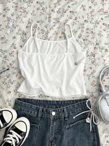 Attitoon Soft Comfortable Cherry Embroidery Pattern Tight-Fitting 95% Cotton Camisole Tank Top, Suitable For Spring And Summer,Embroidery - White - View 2