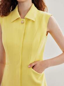 MOTF STUDIO SOLID SLANT POCKET SLEEVELESS SHORT DRESS - Yellow - View 3