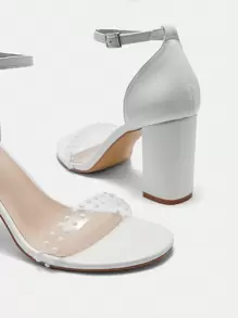 CUCCOO HITCHD 女士时尚婚礼系列白色圆头粗跟高跟凉鞋万圣节 - 白色 - 查看 5