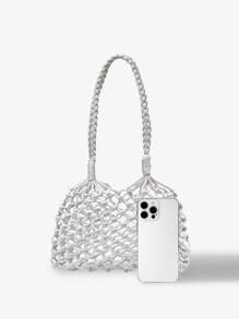 SHEIN VCAY Women's Woven Shoulder Beach Vacation Bag - White - View 2
