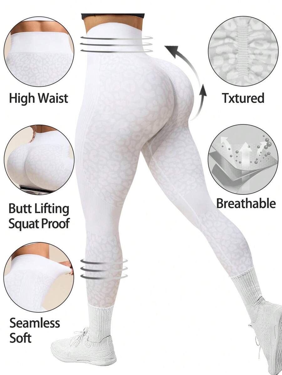 Easithlete 女款高腰豹紋百褶運動戶外瑜珈休閒緊身褲 - 彩色 - 查看 1