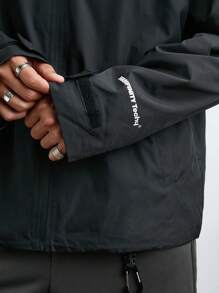 Manfinity VCAY Chaqueta de manga larga informal suelta con bordado abierta por delante para hombres a la moda