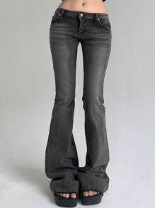 DAZY Women Low-Waist Flare Jeans - Dark Grey - View 9