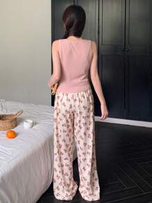 DAZY Bear Print Cami & Pants Pajama Set - Pink - View 2