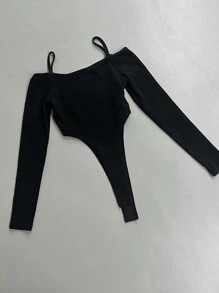 DAZY Women's Fashion Sexy Solid Color Cold Shoulder Bodysuit Y2k Long Sleeve Women Tops,Fall Women Clothes Off Shoulder Top
