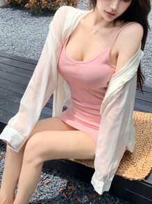 DAZY 女士纯色宽松落肩长袖休闲衬衫，适合春夏、秋季女装 - 白色 - 查看 4